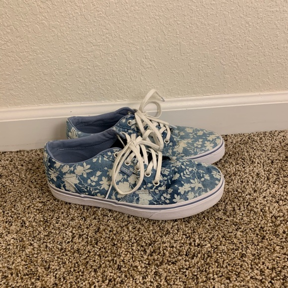 blue vans with flowers